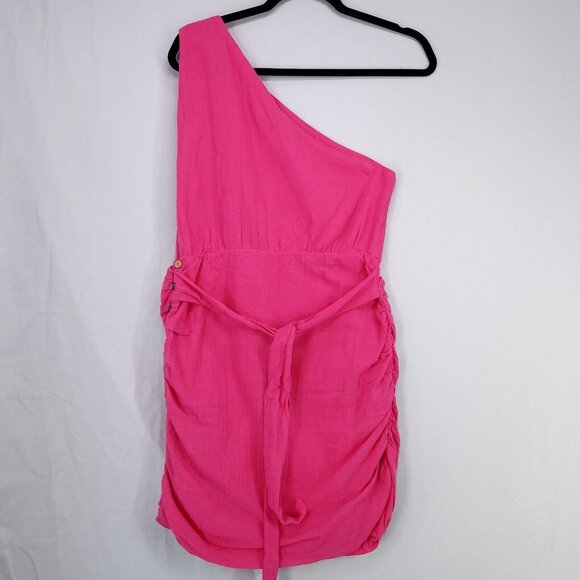 Free People Mini Dress Size Small One Shoulder Side Button Up Ruched Bodycon - Picture 2 of 15